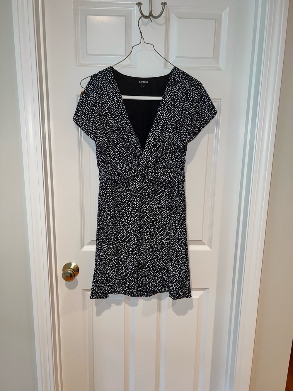 Express Black Dress with White Polka Dot Print